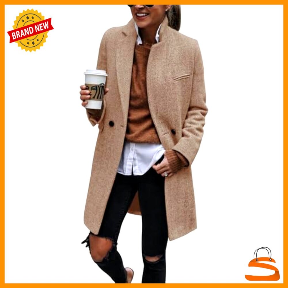 Double Breasted Trench Coat Classic Chic Longline Blazer Jacket Office Wear - Picture 2 of 7